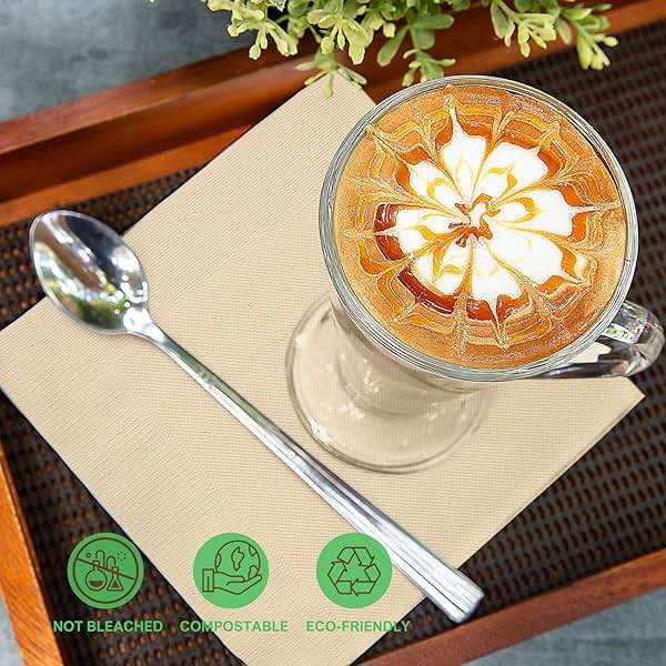 Gezond 100pcs Compostable Paper Napkins, Disposable Dinner Napkins 13 x 13 in Unbleached 2-ply Eco Lunch Tissue Natural - Image 3