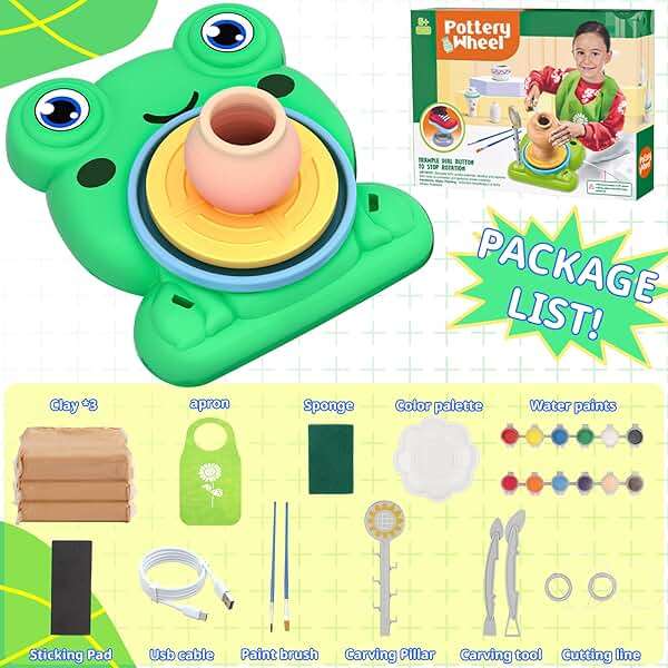 Aujazyble Pottery Wheel for Kids - Complete Pottery Painting Kit Arts and Crafts for Kids Ages 8-12 with 3 Pack Air Dry Clay Art Supplies Toys for Girls Boy Birthday Gift for 6 7 8 9 10 11 12+ - Image 3