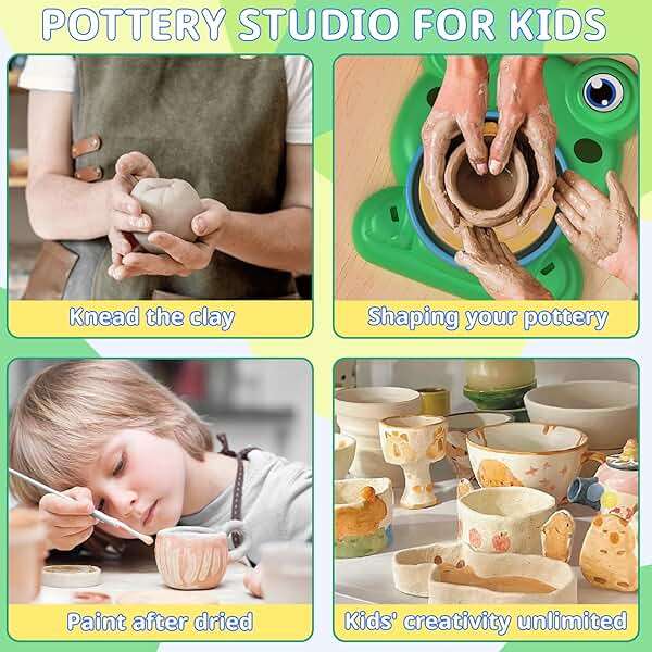 Aujazyble Pottery Wheel for Kids - Complete Pottery Painting Kit Arts and Crafts for Kids Ages 8-12 with 3 Pack Air Dry Clay Art Supplies Toys for Girls Boy Birthday Gift for 6 7 8 9 10 11 12+ - Image 6