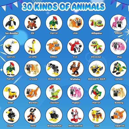 INSOON 30 Animals Pack Party Favors for Kids, 750 PCS Animals Building Block Toy for Goodie Bag Stuffers Classroom Student Prizes Mothers Day Children's Day Birthday Gifts for Boys Girls Ages 6+ - Image 4