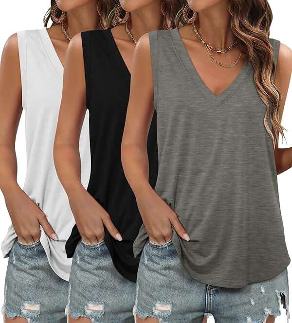 KKJ 3 Pack Womens Tank Tops 2026 Summer Vacation Outfits V Neck Loose Fit Sleeveless Casual Shirts Fashion Clothes - Image 2