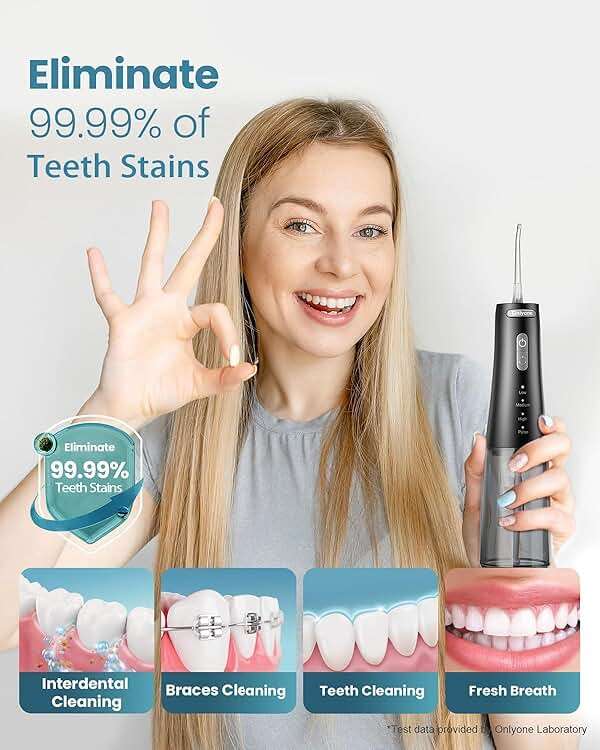 Onlyone Rechargeable Cordless Water Flosser with Adjustable Water Pressure for Daily Oral Care, Power Dental Flosser for Home and Travel Use, Portable Oral Irrigator for Sensitive Gums and Braces Care - Image 5