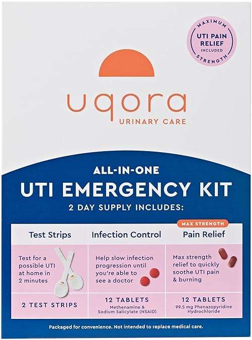 Uqora UTI Emergency Kit - Comes with 2 Urinary Tract Infection Test Strips, 12 UTI Pain Relief Tablets & 12 Infection Control Tablets - Urinary Tract Support - Maximum Strength - Image 1