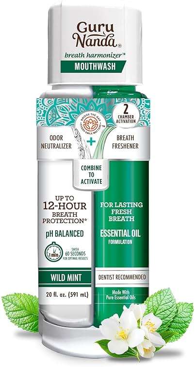 GuruNanda Dual Barrel Breath Harmonizer Mouthwash - Freshens Breath - Alcohol & Fluoride Free with Sodium Chlorite & Essential Oils - Wild Mint Flavor, 20 Fl Oz - Image 1