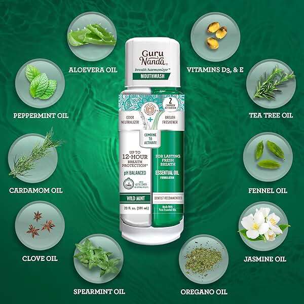 GuruNanda Dual Barrel Breath Harmonizer Mouthwash - Freshens Breath - Alcohol & Fluoride Free with Sodium Chlorite & Essential Oils - Wild Mint Flavor, 20 Fl Oz - Image 2