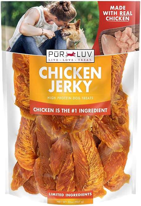 Pur Luv Chicken Jerky Dog Treats, Made with 100% Real Chicken Breast, 32 Ounces, Healthy, Easily Digestible, Long-Lasting, High Protein, Satisfies Dog's Urge to Chew - Image 1