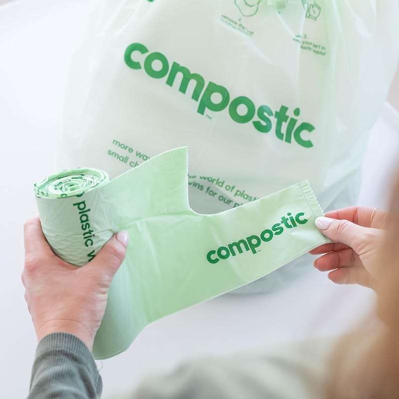 Compostic Compostable Trash Bags, 13 Gallon Tall Kitchen (100 Count) Bulk Pack — Extra Strong, Home Compostable, Plant-Based, Non-Toxic, Unscented Garbage Bags - Image 2