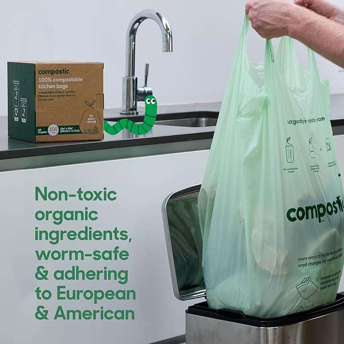 Compostic Compostable Trash Bags, 13 Gallon Tall Kitchen (100 Count) Bulk Pack — Extra Strong, Home Compostable, Plant-Based, Non-Toxic, Unscented Garbage Bags - Image 4