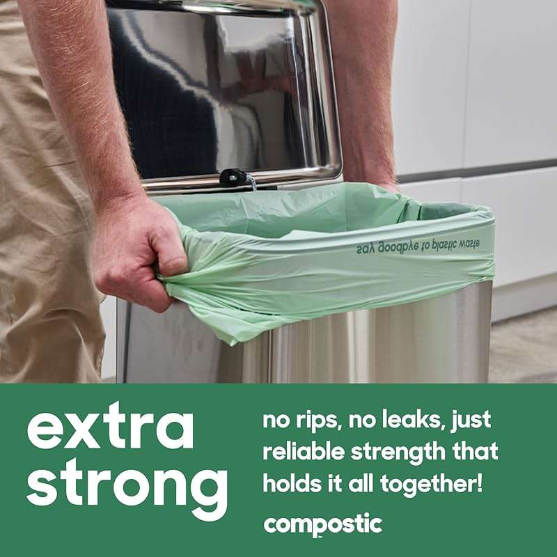Compostic Compostable Trash Bags, 13 Gallon Tall Kitchen (100 Count) Bulk Pack — Extra Strong, Home Compostable, Plant-Based, Non-Toxic, Unscented Garbage Bags - Image 5