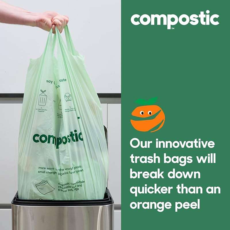 Compostic Compostable Trash Bags, 13 Gallon Tall Kitchen (100 Count) Bulk Pack — Extra Strong, Home Compostable, Plant-Based, Non-Toxic, Unscented Garbage Bags - Image 6