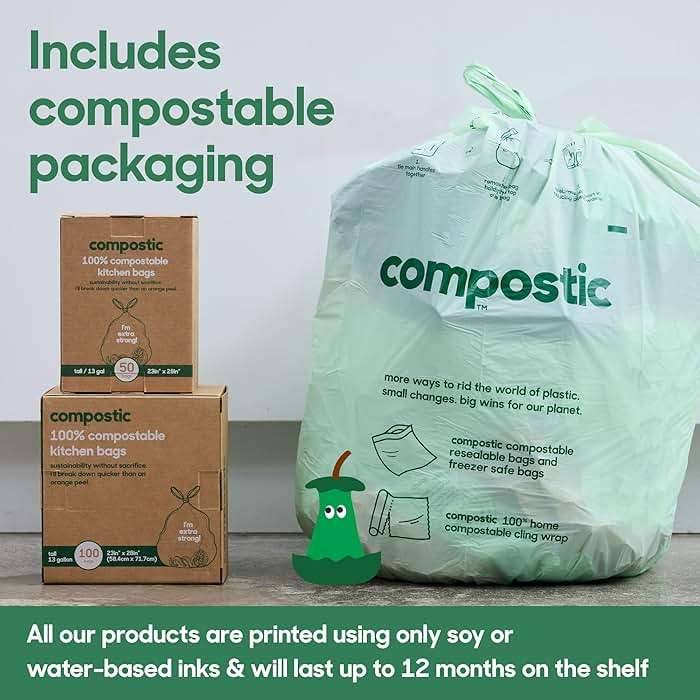 Compostic Compostable Trash Bags, 13 Gallon Tall Kitchen (100 Count) Bulk Pack — Extra Strong, Home Compostable, Plant-Based, Non-Toxic, Unscented Garbage Bags - Image 7