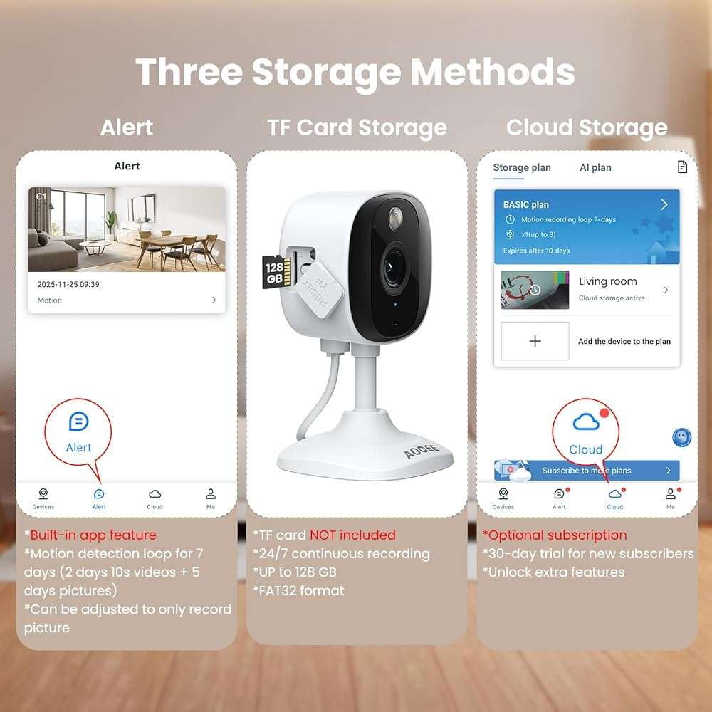 AOQEE 2K Cameras for Home Security-Outdoor/Indoor Camera for Dog/Cat/Pet/Nanny/Baby/Elderly, Color Night Vision, White Light, Siren, 24/7 SD Recordings, Works with Alexa, Plug in (C1-White-2pack-2.4G) - Image 6