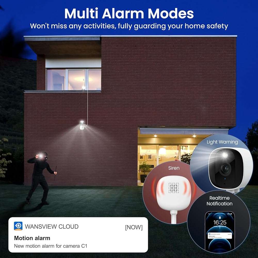 AOQEE 2K Cameras for Home Security-Outdoor/Indoor Camera for Dog/Cat/Pet/Nanny/Baby/Elderly, Color Night Vision, White Light, Siren, 24/7 SD Recordings, Works with Alexa, Plug in (C1-White-2pack-2.4G) - Image 8
