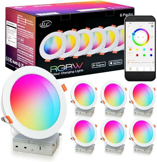 iLC 6 inch LED Recessed Lighting Color Changing, Work with Alexa (Alexa speaker Required), App Controlled, RGB Canless Recessed Lights, 16 Million Colors,2700K-6000K,14W,1400LM, Bluetooth Mesh,6 Packs - Image 1