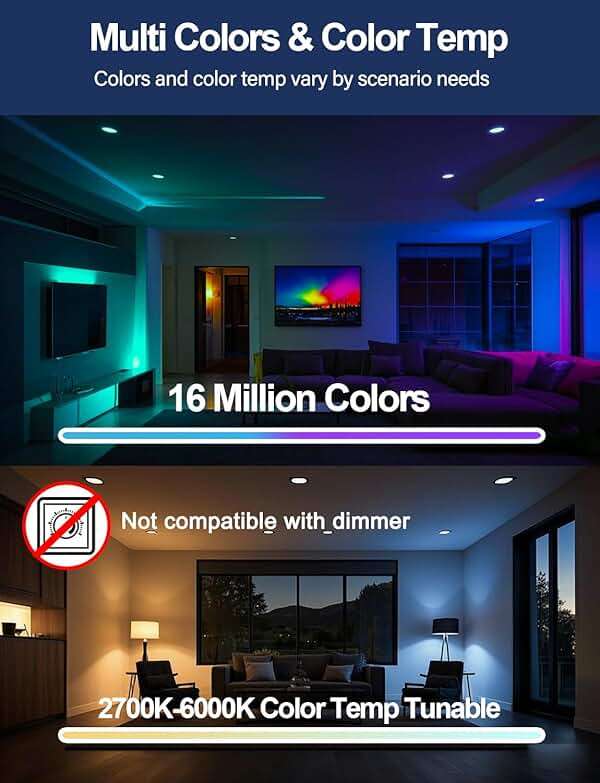 iLC 6 inch LED Recessed Lighting Color Changing, Work with Alexa (Alexa speaker Required), App Controlled, RGB Canless Recessed Lights, 16 Million Colors,2700K-6000K,14W,1400LM, Bluetooth Mesh,6 Packs - Image 4