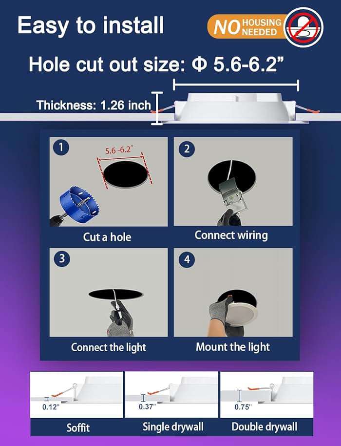 iLC 6 inch LED Recessed Lighting Color Changing, Work with Alexa (Alexa speaker Required), App Controlled, RGB Canless Recessed Lights, 16 Million Colors,2700K-6000K,14W,1400LM, Bluetooth Mesh,6 Packs - Image 6
