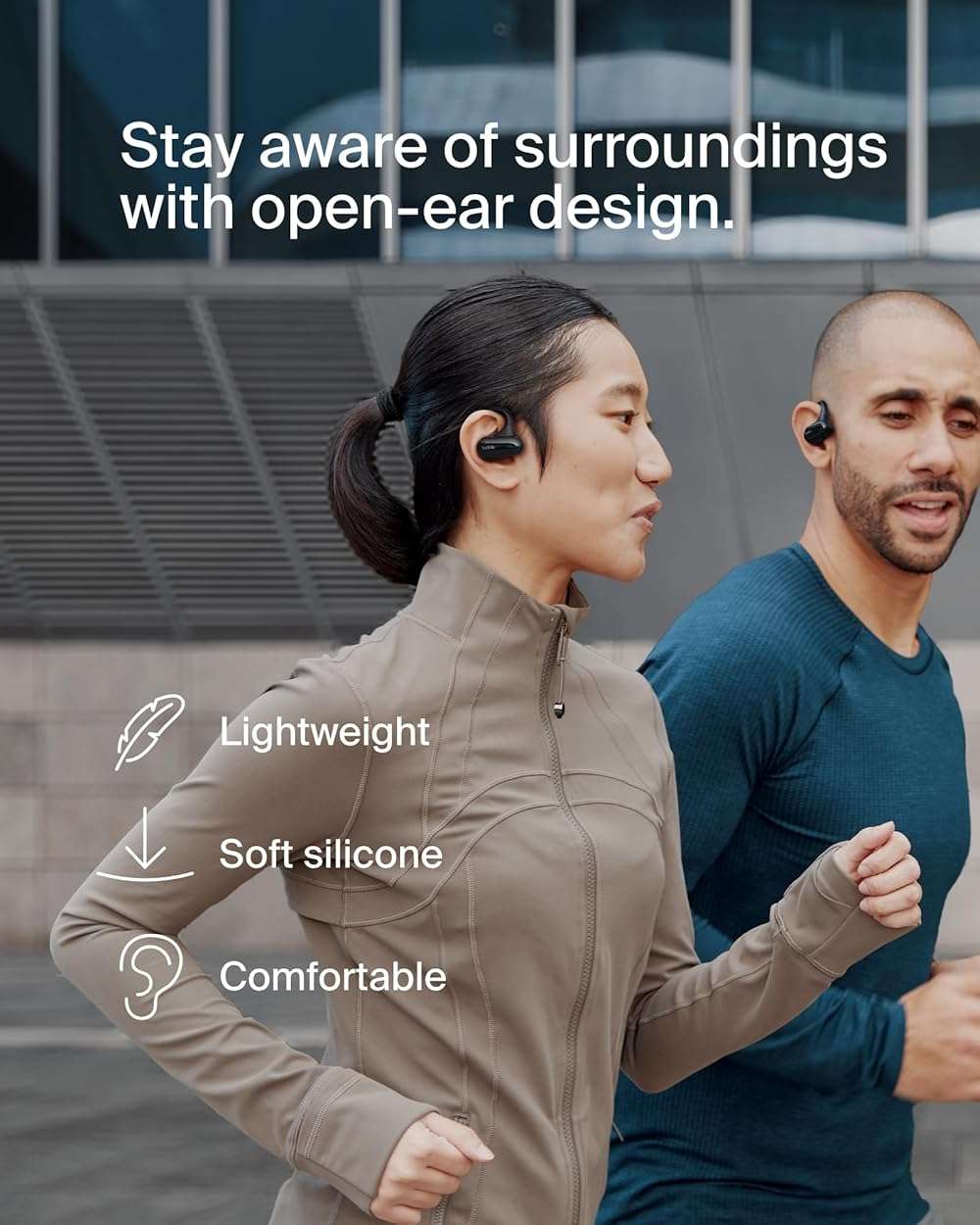 Belkin SoundForm ClearFit Wireless Open-Ear Earbuds, Lightweight Sport Earphones, Bluetooth Earbuds w/Long-Lasting Comfort, IPX5 Water Resistance for iPhone, Hiking, Biking, Running, & More - Black - Image 2