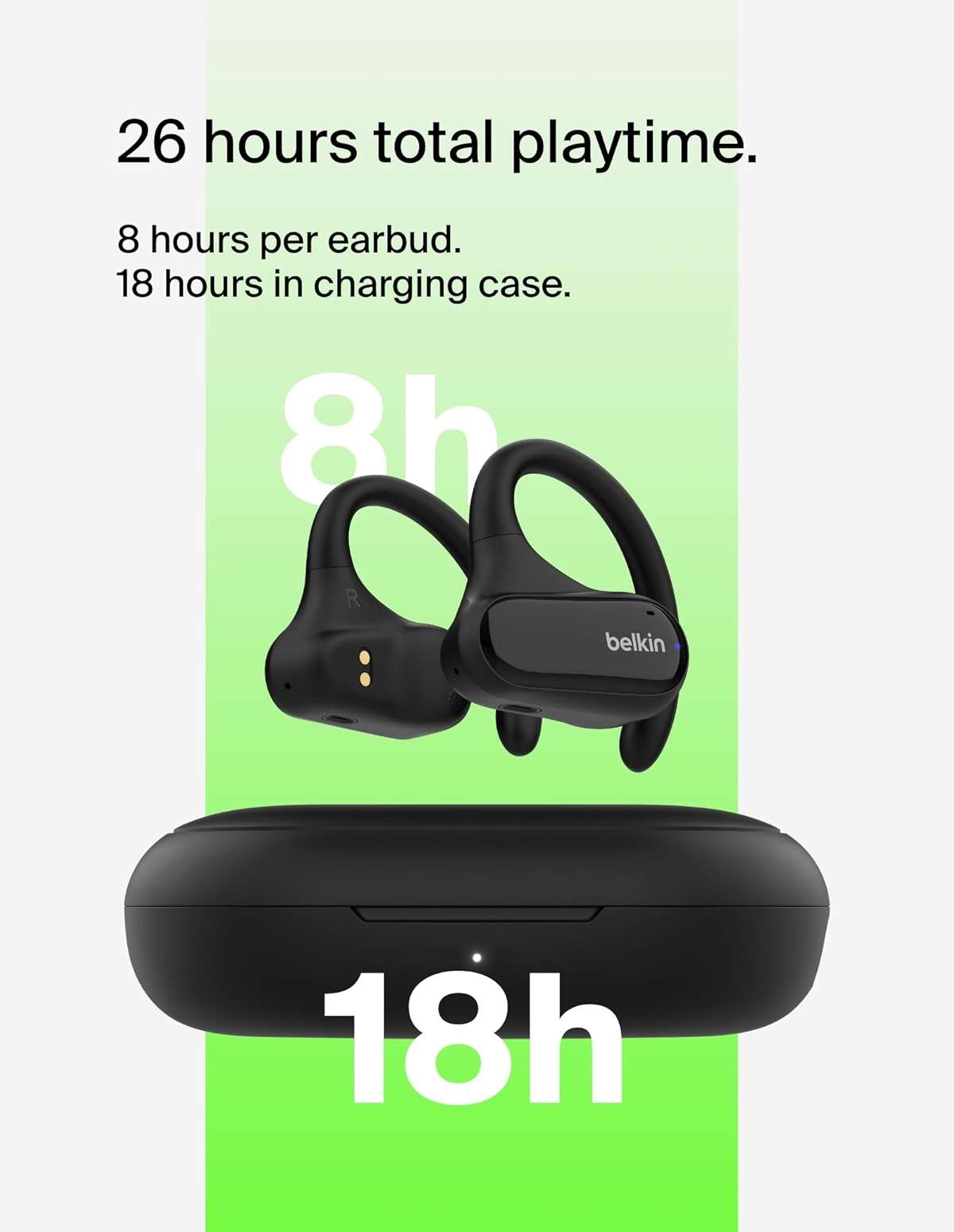 Belkin SoundForm ClearFit Wireless Open-Ear Earbuds, Lightweight Sport Earphones, Bluetooth Earbuds w/Long-Lasting Comfort, IPX5 Water Resistance for iPhone, Hiking, Biking, Running, & More - Black - Image 4