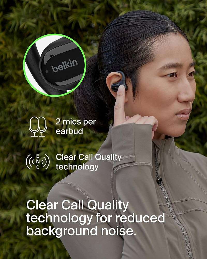 Belkin SoundForm ClearFit Wireless Open-Ear Earbuds, Lightweight Sport Earphones, Bluetooth Earbuds w/Long-Lasting Comfort, IPX5 Water Resistance for iPhone, Hiking, Biking, Running, & More - Black - Image 5