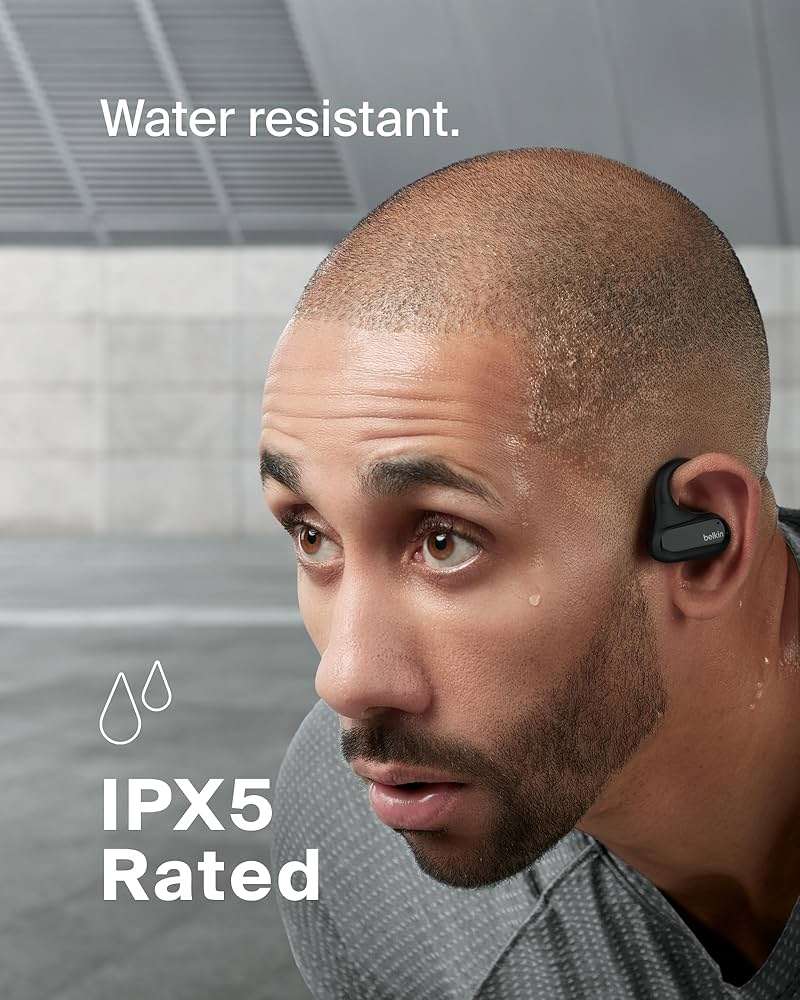 Belkin SoundForm ClearFit Wireless Open-Ear Earbuds, Lightweight Sport Earphones, Bluetooth Earbuds w/Long-Lasting Comfort, IPX5 Water Resistance for iPhone, Hiking, Biking, Running, & More - Black - Image 6