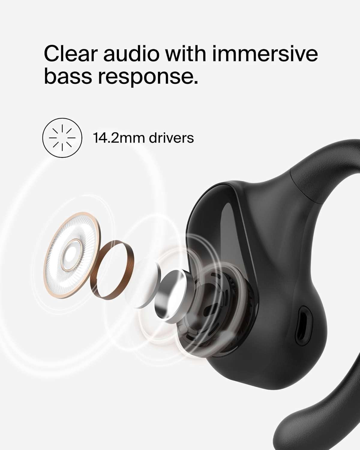 Belkin SoundForm ClearFit Wireless Open-Ear Earbuds, Lightweight Sport Earphones, Bluetooth Earbuds w/Long-Lasting Comfort, IPX5 Water Resistance for iPhone, Hiking, Biking, Running, & More - Black - Image 7