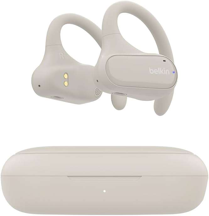 Belkin SoundForm ClearFit Wireless Open-Ear Earbuds, Lightweight Sport Earphones, Bluetooth Earbuds w/Long-Lasting Comfort, IPX5 Water Resistance for iPhone, Hiking, Biking, Running, & More - Sand - Image 1