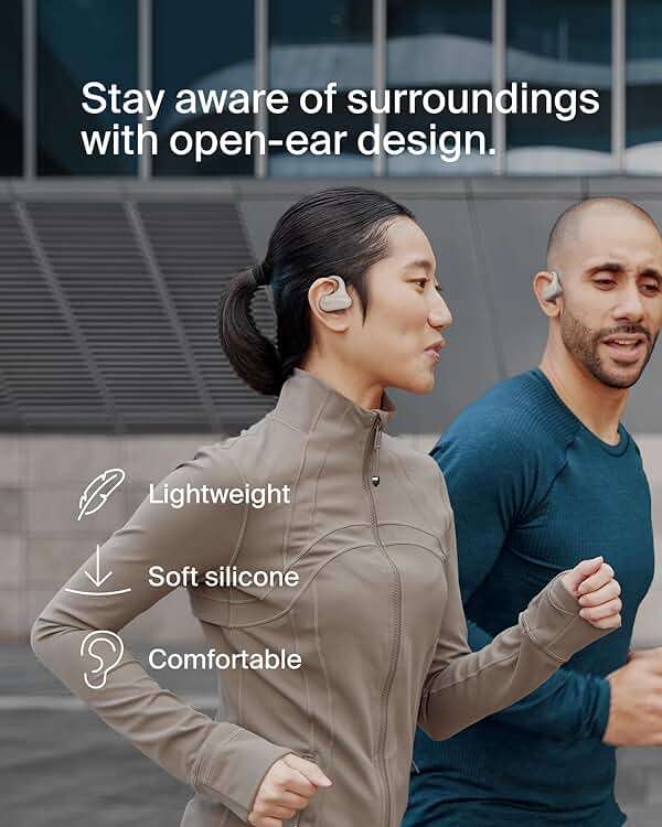 Belkin SoundForm ClearFit Wireless Open-Ear Earbuds, Lightweight Sport Earphones, Bluetooth Earbuds w/Long-Lasting Comfort, IPX5 Water Resistance for iPhone, Hiking, Biking, Running, & More - Sand - Image 2