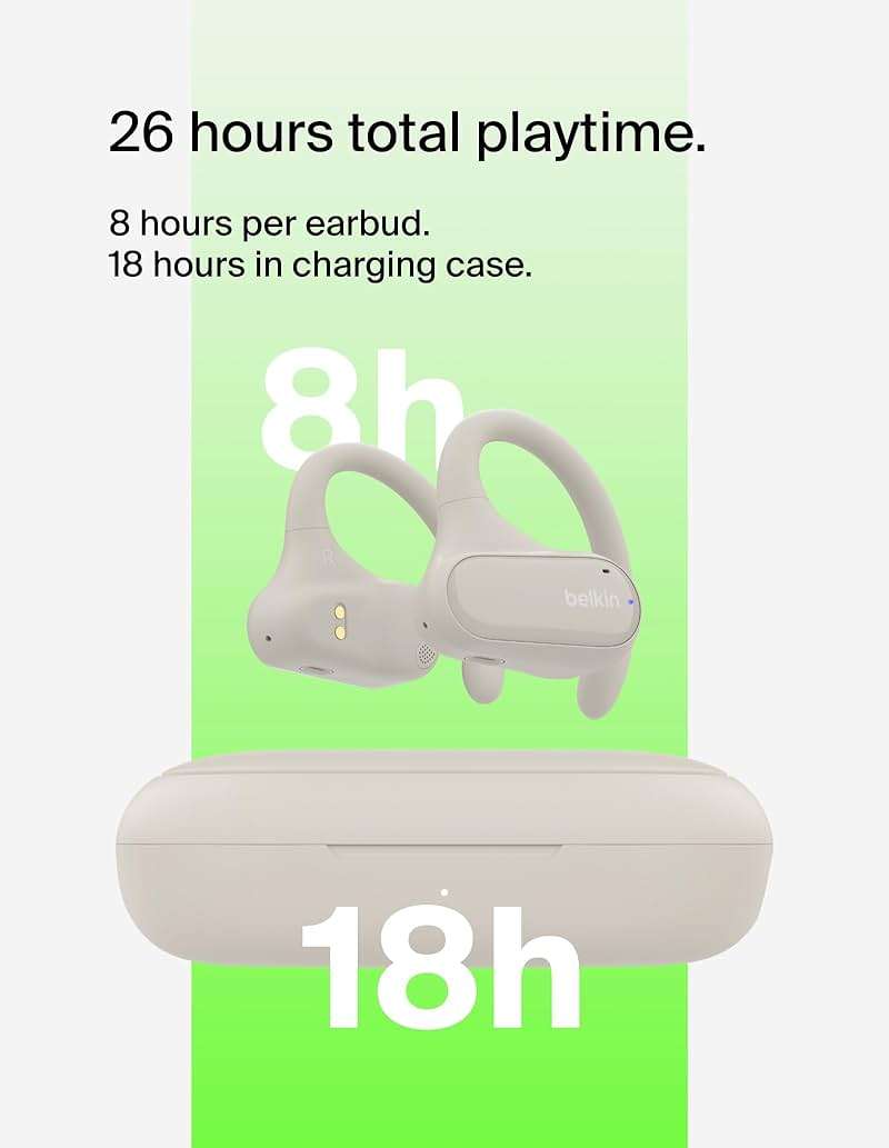 Belkin SoundForm ClearFit Wireless Open-Ear Earbuds, Lightweight Sport Earphones, Bluetooth Earbuds w/Long-Lasting Comfort, IPX5 Water Resistance for iPhone, Hiking, Biking, Running, & More - Sand - Image 4