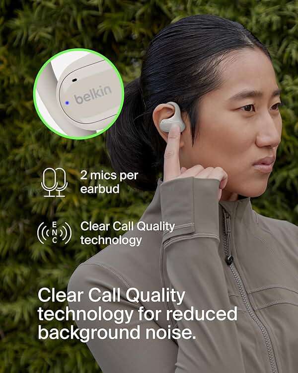 Belkin SoundForm ClearFit Wireless Open-Ear Earbuds, Lightweight Sport Earphones, Bluetooth Earbuds w/Long-Lasting Comfort, IPX5 Water Resistance for iPhone, Hiking, Biking, Running, & More - Sand - Image 5