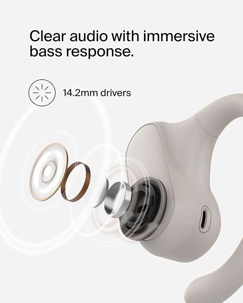 Belkin SoundForm ClearFit Wireless Open-Ear Earbuds, Lightweight Sport Earphones, Bluetooth Earbuds w/Long-Lasting Comfort, IPX5 Water Resistance for iPhone, Hiking, Biking, Running, & More - Sand - Image 7