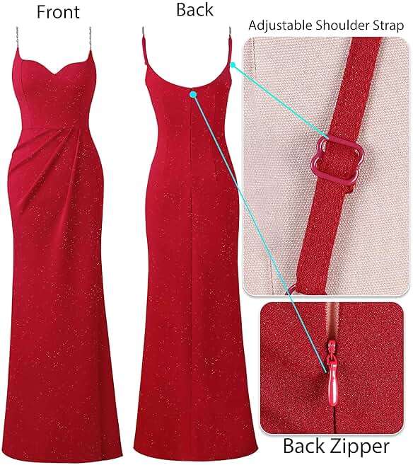 VFSHOW Womens Sexy Formal Ruched Fitted High Slit Bodycon Maxi Dress Spaghetti Strap Sweetheart Cocktail Prom Evening Gown - Image 5