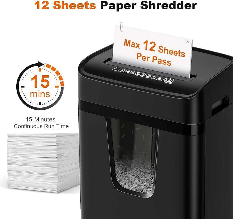 Bonsaii 12 Sheet Paper Shredder for Home Office, Heavy Duty Cross Cut Shredder with 5.5 Gal Pullout Bin, Home Shredder for CDs/Credit Card/Document/Mail, P-4 Security Level - Image 2