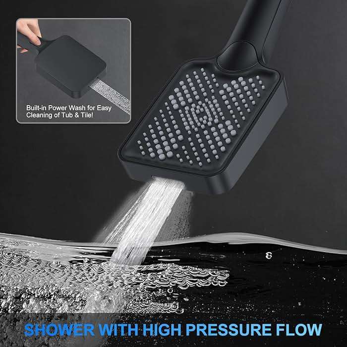 Shower Faucet Set, 12" Ceiling Mount Rainfall Shower System with 12'' Top Head+6'' Side Head and Multi-function Handheld Head Push Button Diverter Shower Faucet Trim Kit (12", Matte Black) - Image 4