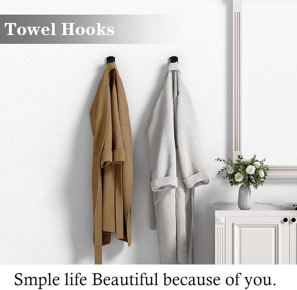 5-Pieces Matte Black Bathroom Hardware Accessories Set, Heavy Duty Bath Towel Bar Set Including - 16" Towel Rack - Hand Towel Holder - Toilet Paper Holder - Robe Towel Hook - Image 2