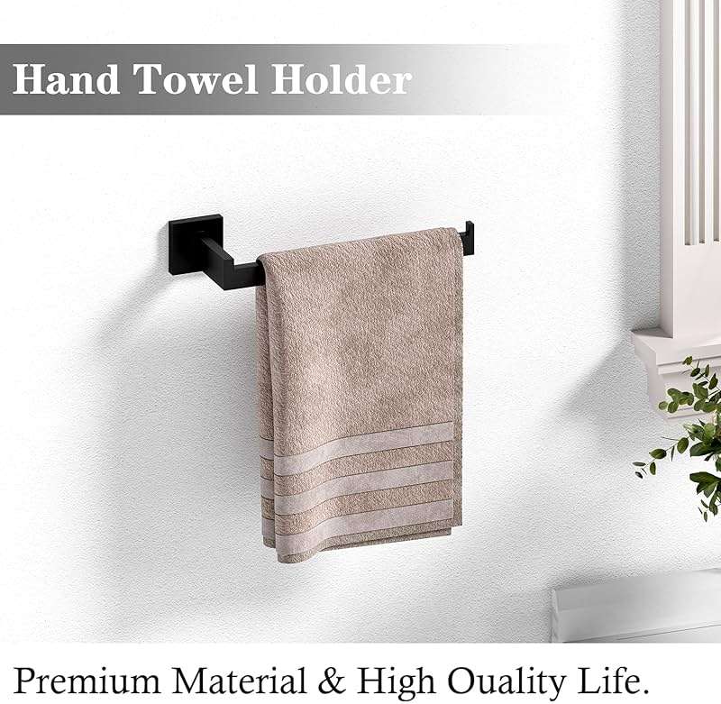 5-Pieces Matte Black Bathroom Hardware Accessories Set, Heavy Duty Bath Towel Bar Set Including - 16" Towel Rack - Hand Towel Holder - Toilet Paper Holder - Robe Towel Hook - Image 4
