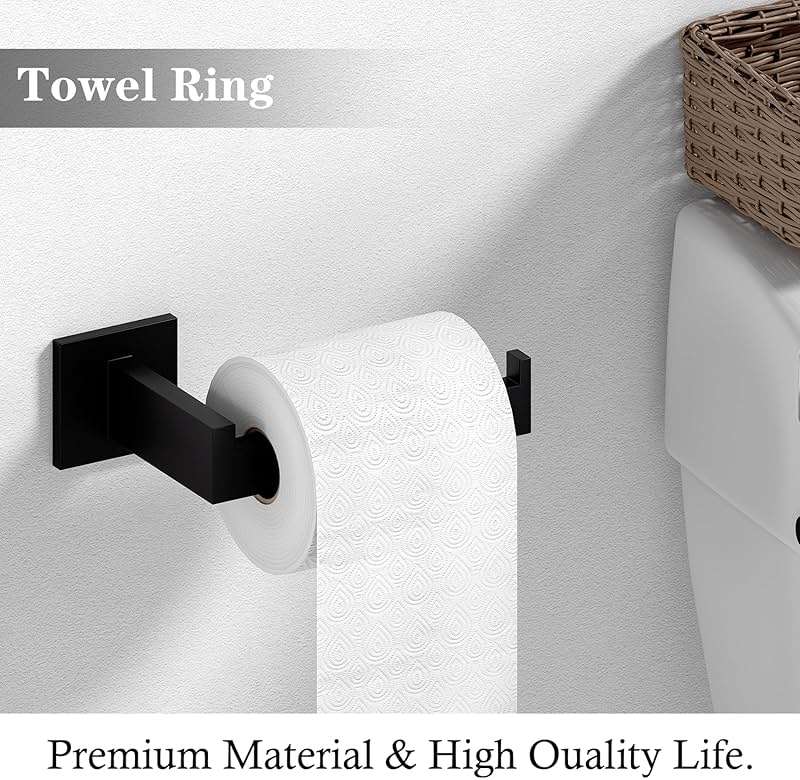 5-Pieces Matte Black Bathroom Hardware Accessories Set, Heavy Duty Bath Towel Bar Set Including - 16" Towel Rack - Hand Towel Holder - Toilet Paper Holder - Robe Towel Hook - Image 5