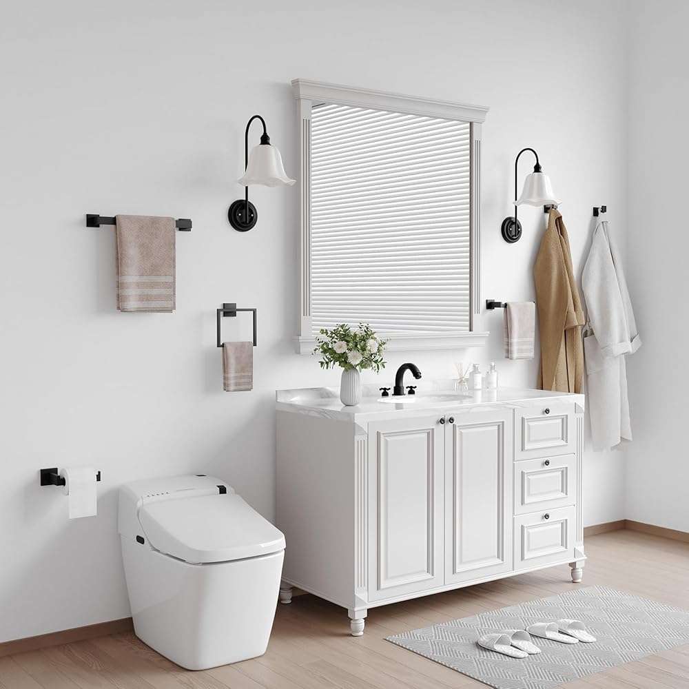 5-Pieces Matte Black Bathroom Hardware Accessories Set, Heavy Duty Bath Towel Bar Set Including - 16" Towel Rack - Hand Towel Holder - Toilet Paper Holder - Robe Towel Hook - Image 7