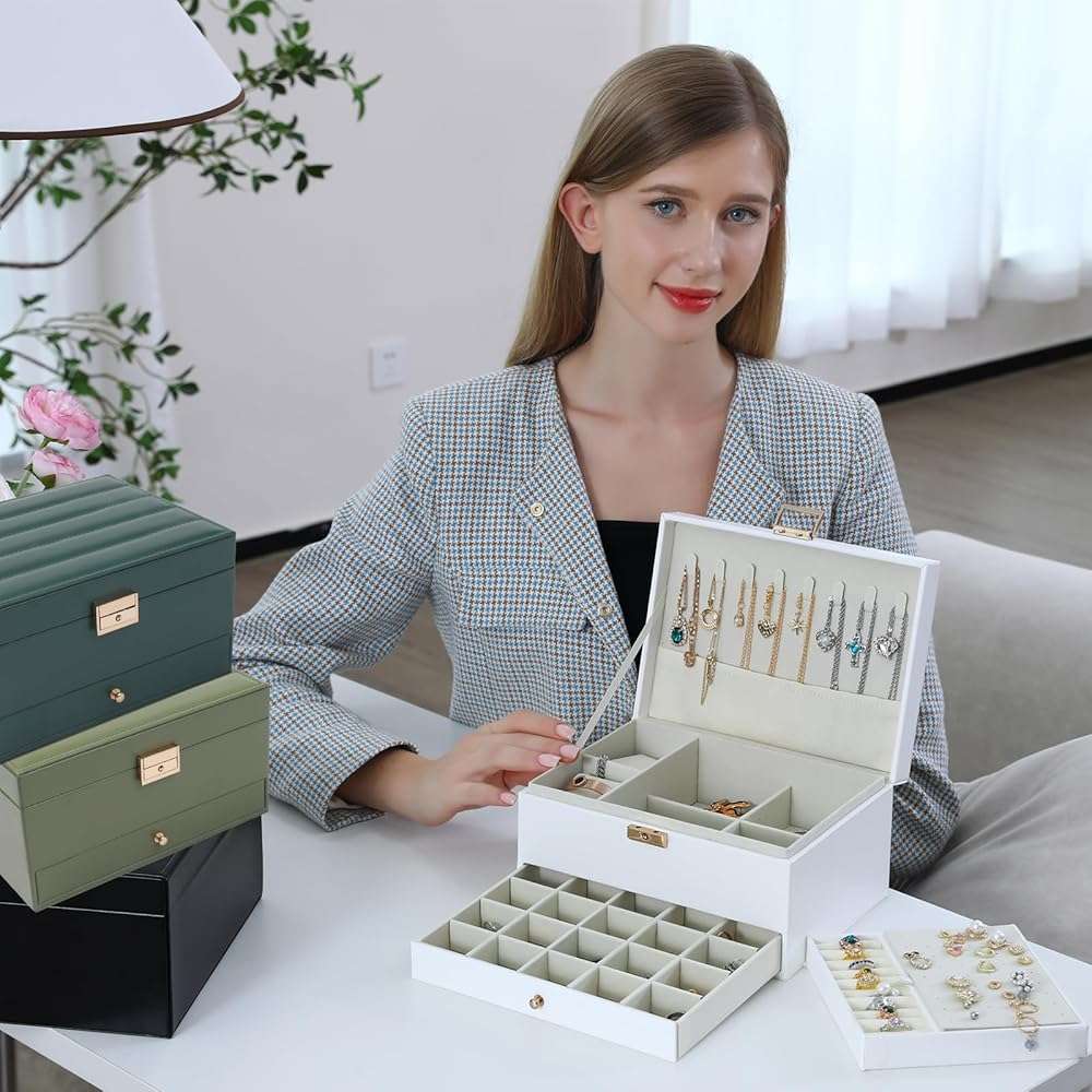 3 Layers Jewelry Box, White Jewelry Boxes for Women with Drawer, Jewelry Organizers and Storage for Earring, Ring, Necklace, Bracelets, Watch, Lockable Jewelery Organizer Lover Gifts for Women - Image 2