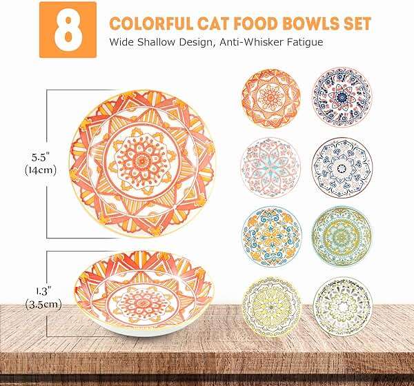 Cat Food Bowls for Indoor Cats Ceramic Cat Bowls Whisker Friendly Cat Dishes for Food and Water 5.5 Inches Kitten Bowls Cute Cat Feeding Bowls Set Cat Wet Food Bowl Set Shallow Cat Plate - Image 2