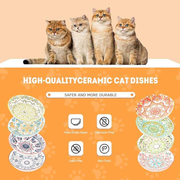 Cat Food Bowls for Indoor Cats Ceramic Cat Bowls Whisker Friendly Cat Dishes for Food and Water 5.5 Inches Kitten Bowls Cute Cat Feeding Bowls Set Cat Wet Food Bowl Set Shallow Cat Plate - Image 4