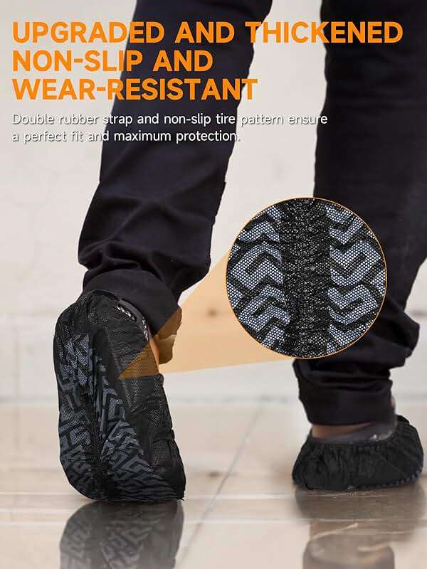 TOOSOFt Black Shoe Covers Disposable Non Slip 100 Pack (50 Pairs): Extra Large Non-Woven Fabric Booties for Shoes Covers for Indoors Reusable,Breathable, Waterproof - Fits Up to Size 14 US Men - Image 2