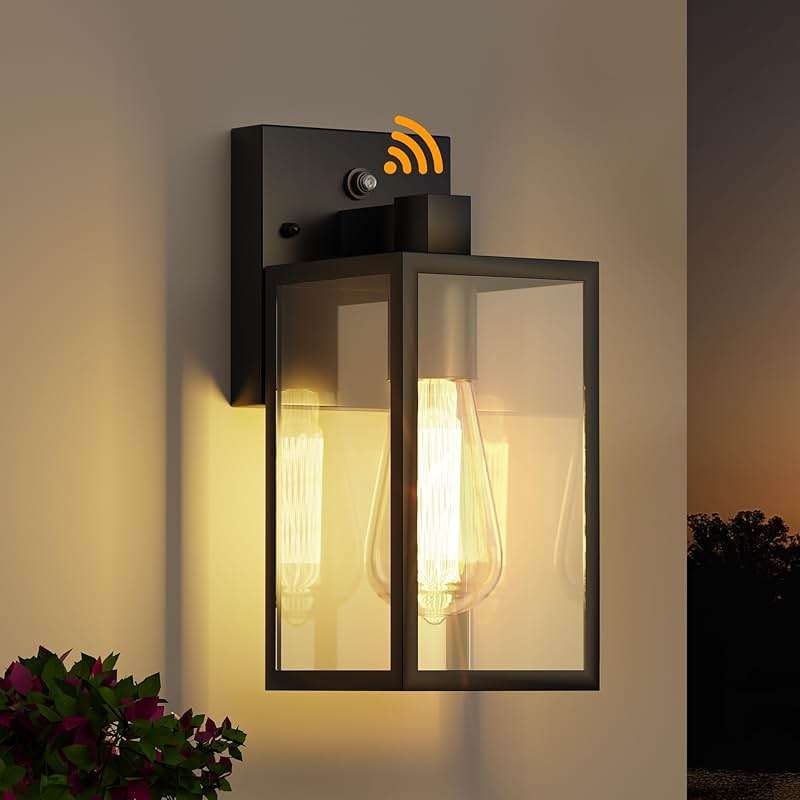 WIHTU Dusk to Dawn Outdoor Lighting Fixtures, Exterior Front Porch Light, Black Sensor Wall Sconce Lamp, Waterproof Wall Lantern, Anti Rust Outside Coach Lights for House, Doorway, Garage - Image 1