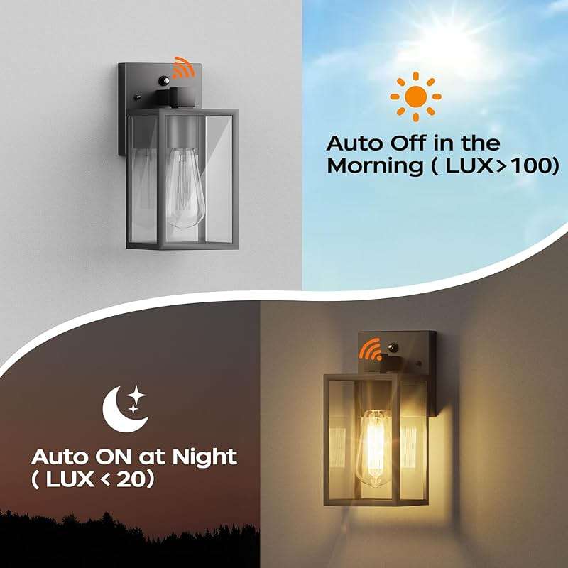 WIHTU Dusk to Dawn Outdoor Lighting Fixtures, Exterior Front Porch Light, Black Sensor Wall Sconce Lamp, Waterproof Wall Lantern, Anti Rust Outside Coach Lights for House, Doorway, Garage - Image 2