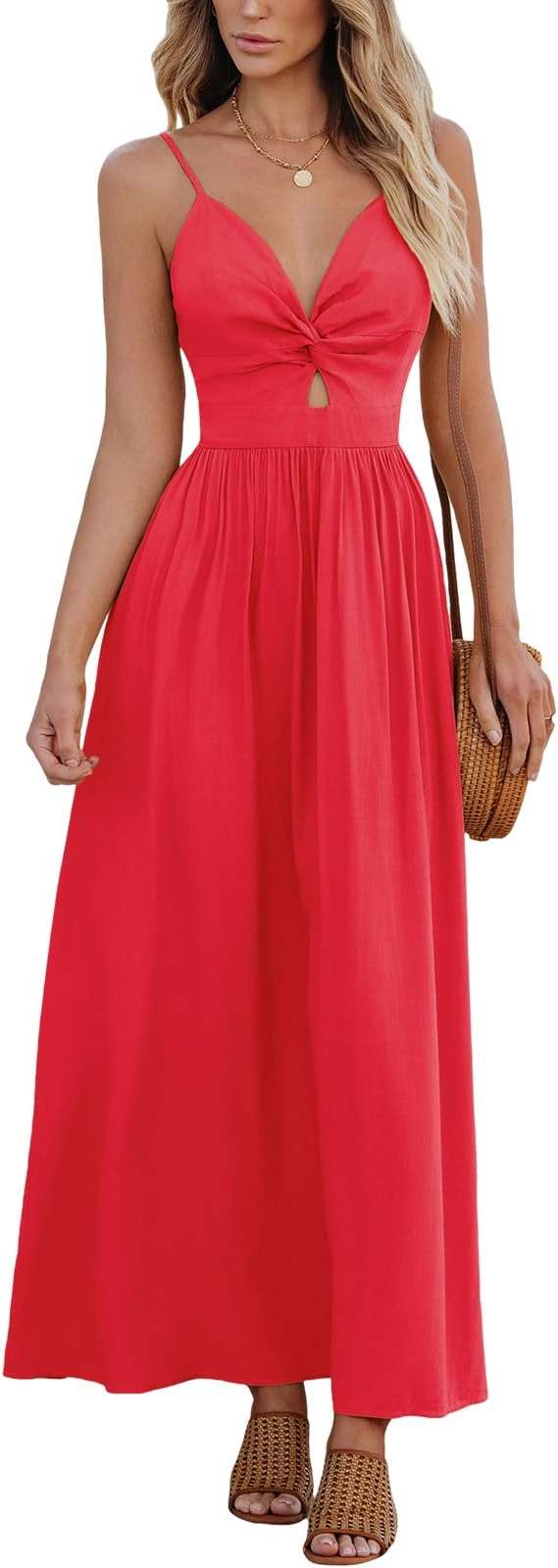 CUPSHE Women Casual Dress Beach Sleeveless V Neck Summer Cutout Spaghetti Straps Formal Maxi Sun Dresses - Image 1