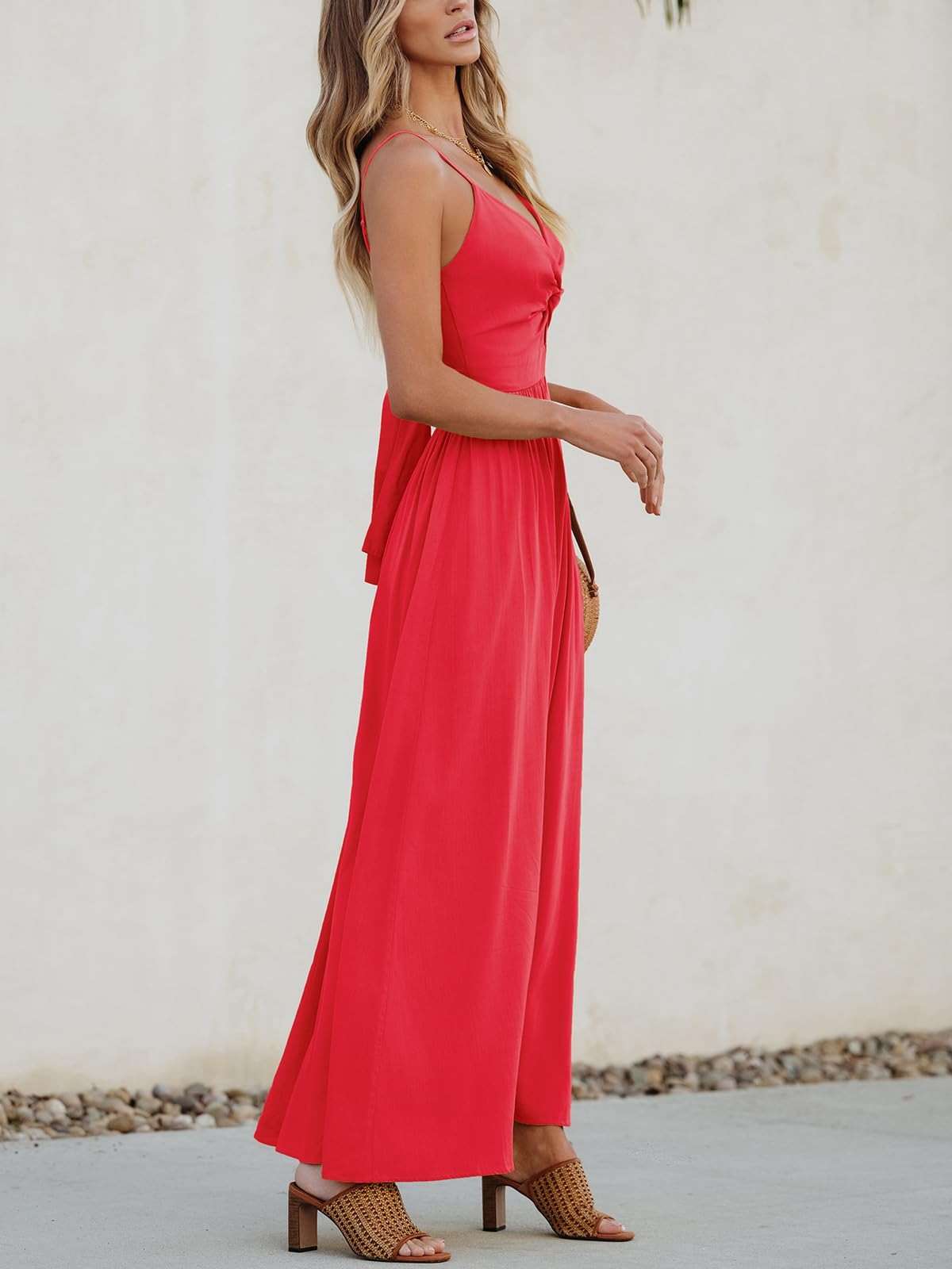 CUPSHE Women Casual Dress Beach Sleeveless V Neck Summer Cutout Spaghetti Straps Formal Maxi Sun Dresses - Image 2