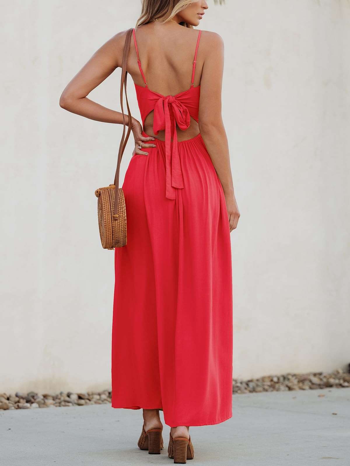 CUPSHE Women Casual Dress Beach Sleeveless V Neck Summer Cutout Spaghetti Straps Formal Maxi Sun Dresses - Image 3