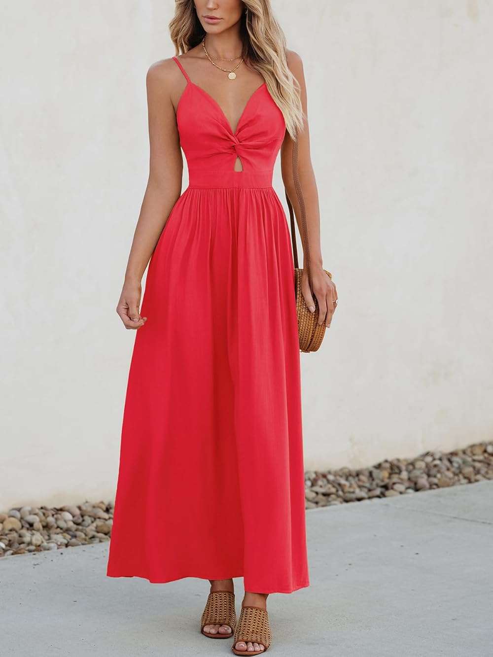 CUPSHE Women Casual Dress Beach Sleeveless V Neck Summer Cutout Spaghetti Straps Formal Maxi Sun Dresses - Image 4