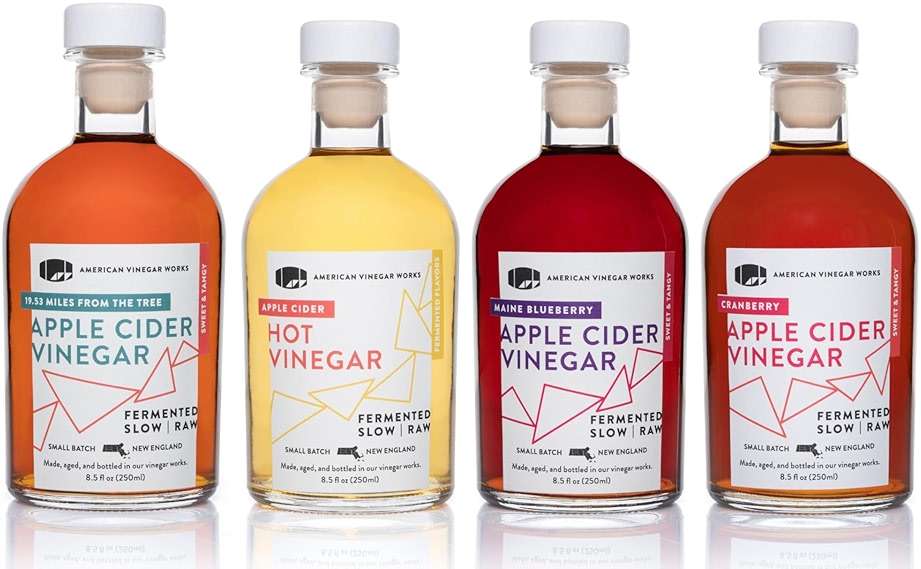 American Vinegar Works - Cider Lovers Vinegar - Includes Apple, Cranberry, Hot, and Wild Blueberry Vinegars Packed in a Custom Box - Great for Gifts - 8.5 oz Bottles - 4 Pack - Image 1