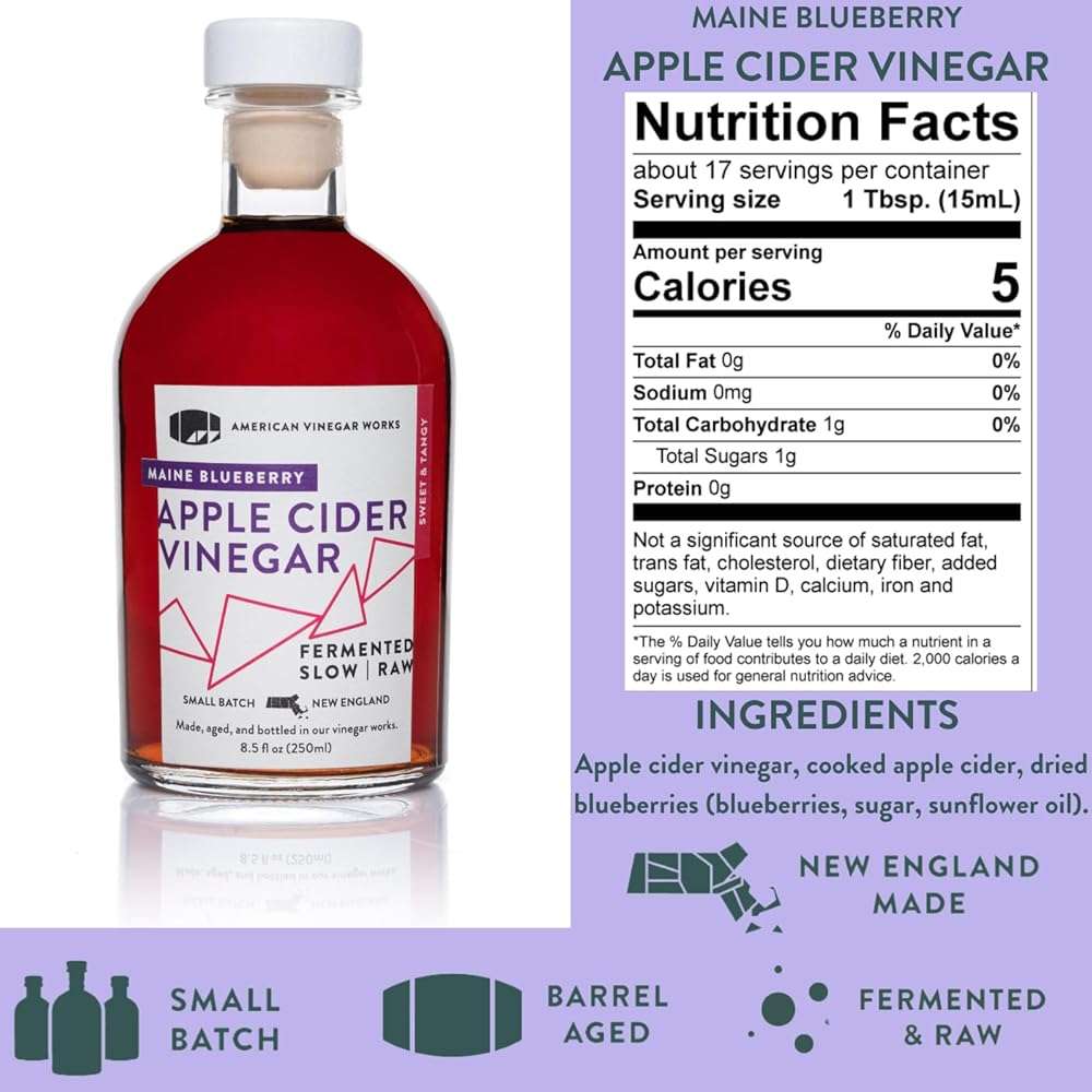 American Vinegar Works - Cider Lovers Vinegar - Includes Apple, Cranberry, Hot, and Wild Blueberry Vinegars Packed in a Custom Box - Great for Gifts - 8.5 oz Bottles - 4 Pack - Image 4