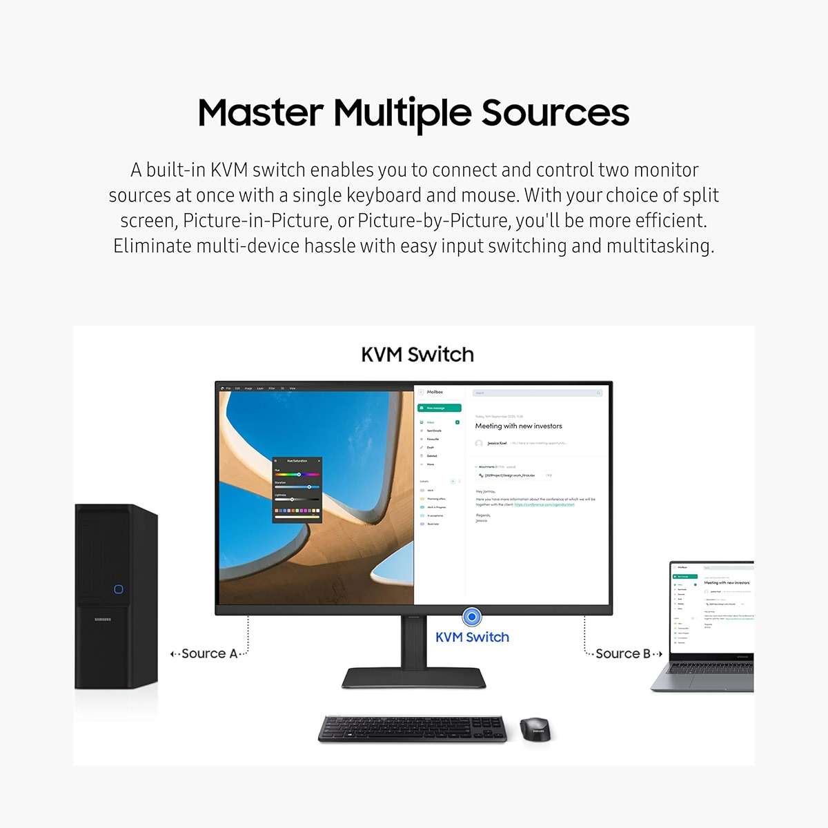 SAMSUNG 27" ViewFinity S6 (S60UD) Series QHD High Resolution Computer Monitor, 100Hz, HDR10, USB-C, Built-In LAN Port, Daisy Chain Support, Easy Setup, Height Adjustable Stand, LS27D606UANXGO, 2024 - Image 6